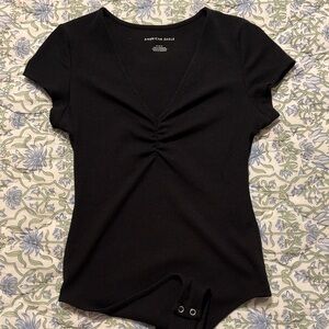American Eagle Black Short Sleeve Bodysuit
